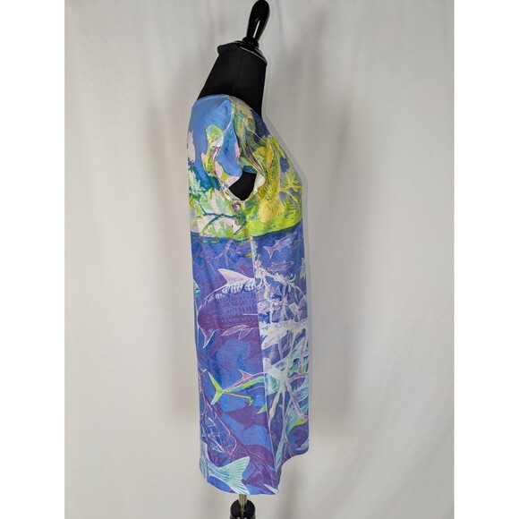 Guy Harvey Dress S Women's Bright Multicolor Fish Underwater Sheer Tshirt Dress - Picture 3 of 5